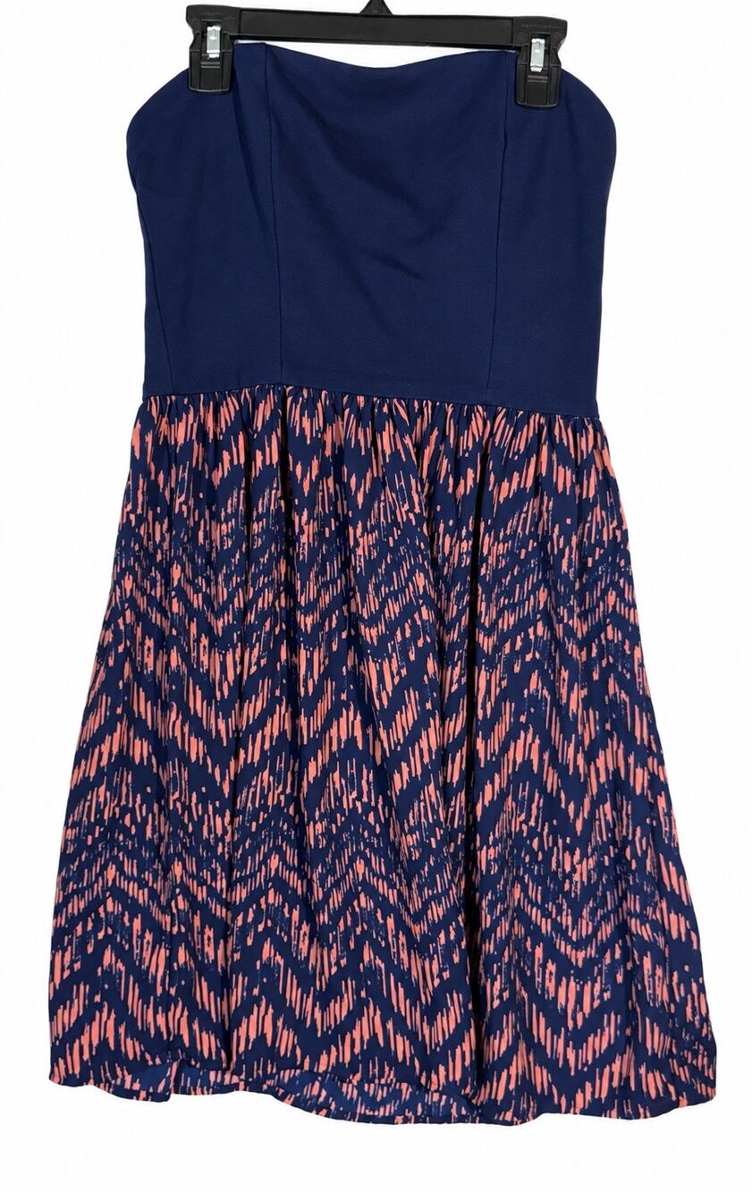 Love Ady Navy Blue Coral Print Strapless Fit & Flare Mini Dress